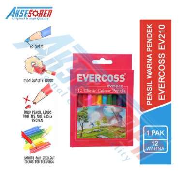 Aksesoren Pensil Warna Pendek Evercoss EV-210 [1 Pack/12 Pcs] / Colour Pencils Mini / Alat Tulis Gam