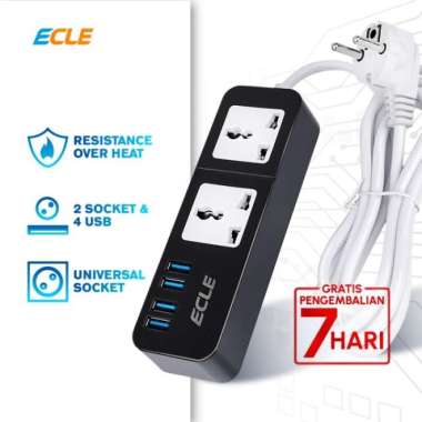 ECLE Stop Kontak Power Strip Original 2 Power Socket 3 USB Smart Port