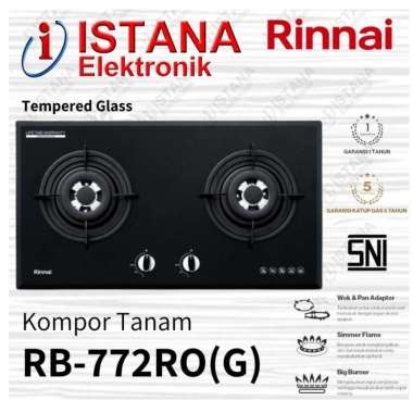 RINNAI KOMPOR GAS TANAM KACA/TEMPERED GLASS 2 TUNGKU RB-772RO(G)