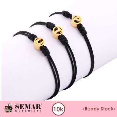 Gelang Emas Tali Hitam Huruf Round Gold 10K Semar Nusantara, Ukuran E