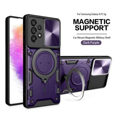 Case Samsung A73 5G - EvoX Army Flash Flip Lens Armor Case Shockproof - Black Dark Purple