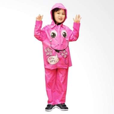 Jas Hujan Anak Kido Anak TK SD Stelan Baju celana + Tas - Pink
