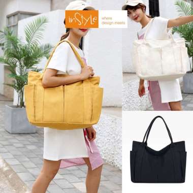 Tas Bahu Kanvas Wanita Tote Bag Jumbo Besar Korea Style (T6-004) Khaki