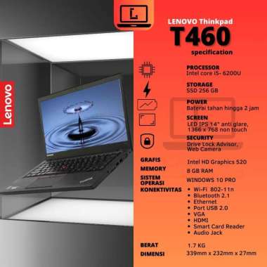 Laptop Lenovo T460 Core i5 Gen 6 RAM 8GB SSD 256GB Mulus Bergaransi RAM 8GB SSD 512GB