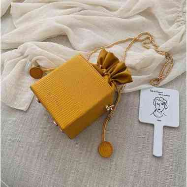 KoreaBag Tas Selempang Wanita KB 1604 Tas Serut Import Tas Kotak Kulit Pu Yellow