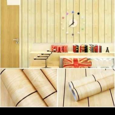 WALLPAPER STIKER DINDING MOTIF KAYU KUNING GARIS HITAM