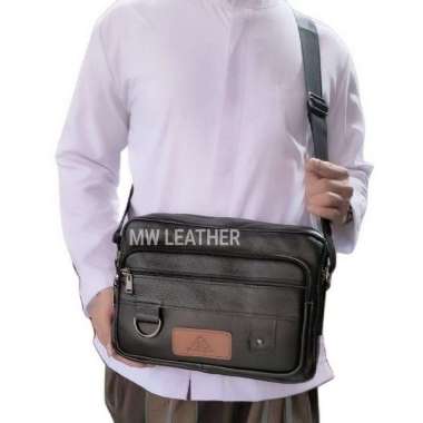 MIVASO Tas kitab selempang kulit asli muat kitab besar Hitam ring