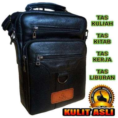 Mivaso Tas kuliah kulit asli | Tas kulit santri | Tas kitab muat kitab besar Hitam