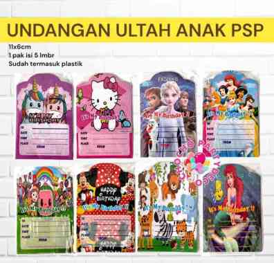 Undangan Ulang Tahun Anak PSP isi 5 / Kartu Undangan Ultah Unicorn Frozen Ariel Mermaid