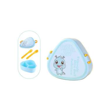 OEM ONE-C990 Lunch Box Anak 3 Sekat Motif Dino 800ML dengan Sendok Garpu BPA FREE / Kotak Makan Kara