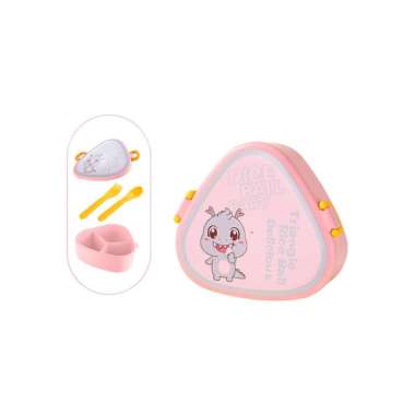 OEM ONE-C990 Lunch Box Anak 3 Sekat Motif Dino 800ML dengan Sendok Garpu BPA FREE / Kotak Makan Kara