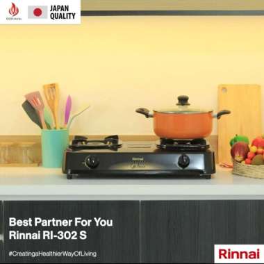 Kompor Gas Rinnai RI 302s 2Tungku Teflon Hitam Stove Multicolor