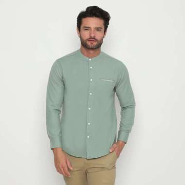 Platini Kemeja Pria Koko Shanghai Lengan Panjang Katun Linen Hijau Sage 22017 XXL