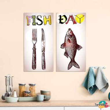TENNESY Hiasan Dinding Dapur Fish Day Gambar Ikan Dekorasi Dinding Dapur Pajangan Kayu Poster Dekora