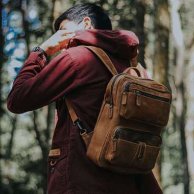 Ransel Pria Kulit Sapi Asli Tas Terbaru Branded Kekinian Osiris Backpack Tan