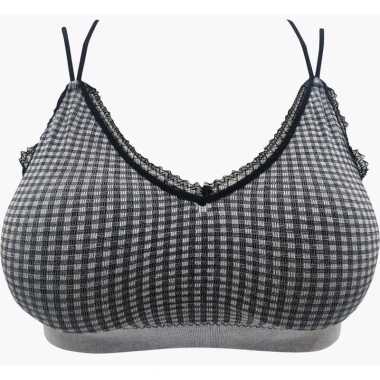 LIDILY - Bralette Katun Motif Kotak | BH Fashion Sexy Busa Tanpa Kawat | Bikini Bra Korean Girl DD18