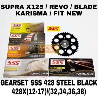 Terlaris Girset Sss 428 Black X125 Karisma Blade Fit New Rantai Sss Gold RO O-RING