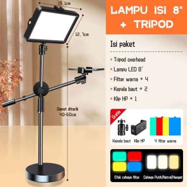 Lampu led stand untuk shooting vlog / live konten kreator masak make up lighting phone holder set la