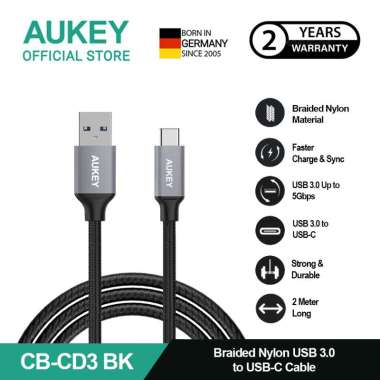 AUKEY Kabel Charger Type C CB-CD3 Braided Nylon USB A to USB-C Black Cable