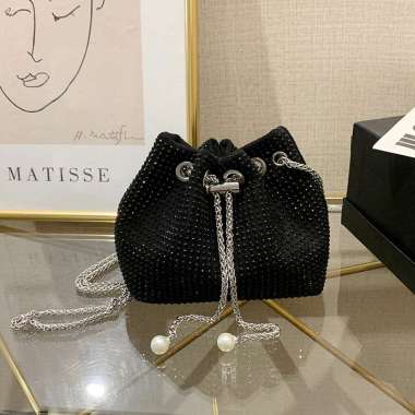Korea Style Tas Serut Bling-bling Tas Selempang Pesta Wanita Import Slingbag Cewek Impor KSQ3541 BLA