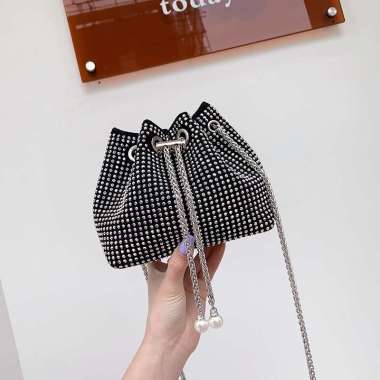 Korea Style Tas Serut Bling-bling Tas Selempang Pesta Wanita Import Slingbag Cewek Impor KSQ3541 SIL