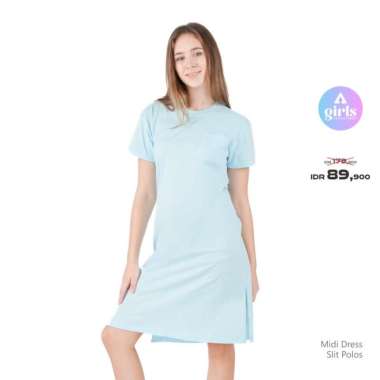 Aerostreet T Shirt Midi Dress Narumi Polos Cerah KB1AA L Baby Blue