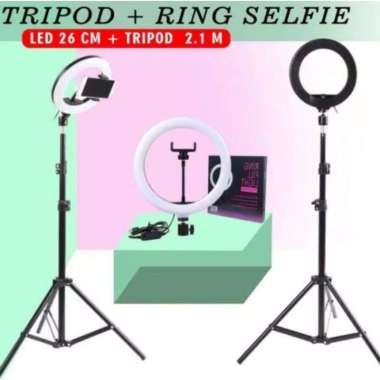 Tripod Stand Ring Light 26cm + Tripod 2m - Lampu MakeUp - Lampu Selfie - Lampu Vlog