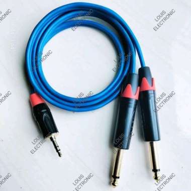 Kabel Audio Jack HP / Laptop ke Mixer Aux 3.5mm Stereo To 2 Akai 6.5mm Mono Kualitas Bagus 1 Meter