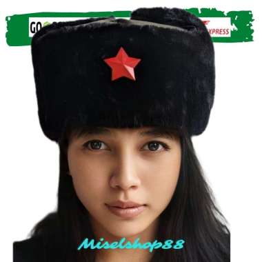 GST New Topi winter hangat rusia ushanka masker hat bomber bulu Dengan bintang merah
