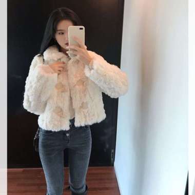 GST [ Premium Series ] Faux Lamb Fur - Tweed Autumn and Winter Coat / Jacket Beige (Var 1) XL