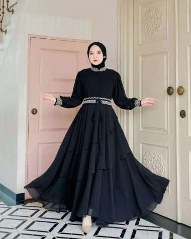 FBT Baju Gamis Wanita Muslim MIKAYLA DRESS CERUTY BABYDOLL APK RENDA Dress Kondangan Kekinian Simple