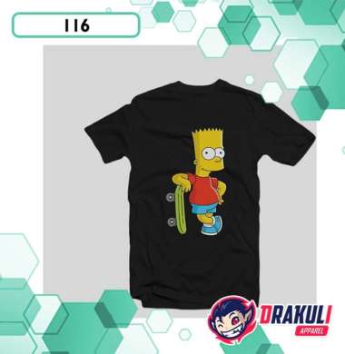 T Shirt 116 Bart Simpson Skateboard Hitam XL