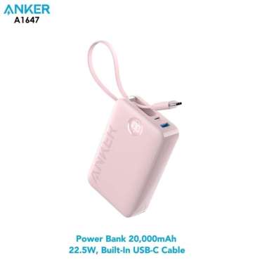 ANKER A1647 - 20000mAh Power Bank with Built-in USB-C Cable PINK