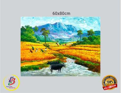 Lukisan Pemandangan Alam Kampung Desa Padi Bervariasi Multicolor