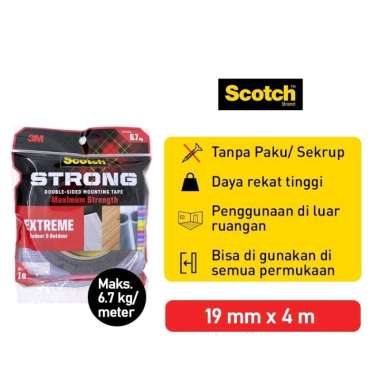 3M Scotch Strong Double Sided Mounting Tape Extreme 6.7Kg 414-M19 19mm X 4m / Perekat Isolasi Indoor
