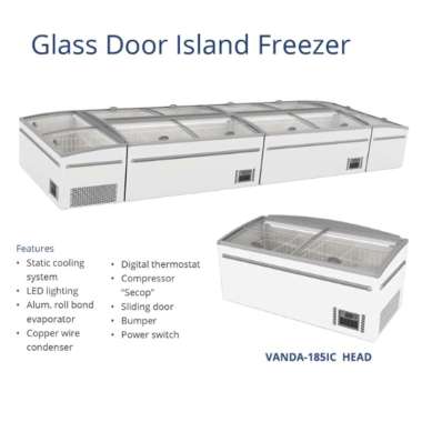 Gea VANDA-185IC HEAD Glass Door Island Freezer Freezer Untuk Supermarket