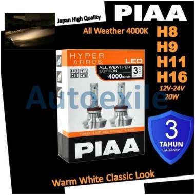 PIAA LEH132E Hyper Arros LED All Weather H8 H9 H11 H16 4000K Warm White Putih Kekuningan Lampu Mobil