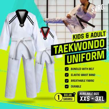 SVRG. Taekwondo Uniform - Baju Taekwondo Kerah Merah Hitam XS