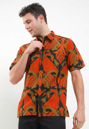 Arjuna Weda Hem Body Fit Batik Pisang Bali 53301093 - Merah M