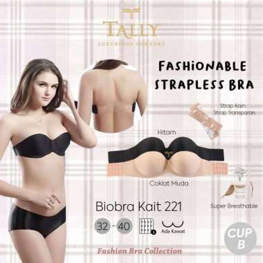 TALLY BIOBRA 221 FASHIONABLE STRAPLESS BRA - BH WANITA KAWAT CUP B CUTTING 1/2 Size 38/85 Coklat Mud