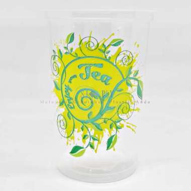GELAS PLASTIK ICE TEA MOTIF SABLON PRINTING ES TEH 16OZ ISI 50PCS