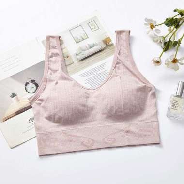 Pakaian Dalam Wanita Big Size Besar Tanpa Kawat Seamless Bra Olahraga Zero Feel Korean Style Pink