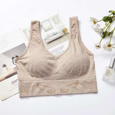 Pakaian Dalam Wanita Big Size Besar Tanpa Kawat Seamless Bra Olahraga Zero Feel Korean Style Khaki