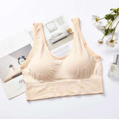 Pakaian Dalam Wanita Big Size Besar Tanpa Kawat Seamless Bra Olahraga Zero Feel Korean Style Cream