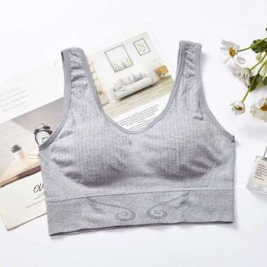 Pakaian Dalam Wanita Big Size Besar Tanpa Kawat Seamless Bra Olahraga Zero Feel Korean Style Abu-Abu