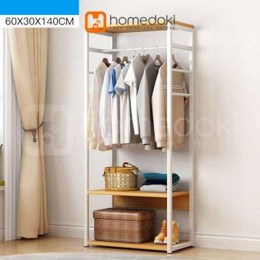Homedoki Rak Baju Gantung / Stand Hanger / Rak Baju / Rak Pakaian / Rak Gantung Baju Kayu TYPE1-60*3