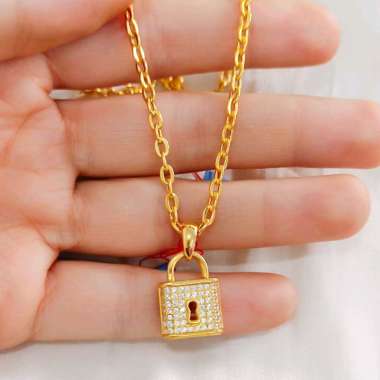 Set Kalung Liontin Tas Full Permata Permata Koleksi Josean Emas Asli