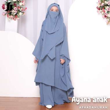 Gamis anak perempuan set cadar Ayana Hoodie crinkle airflow baju dan hijab syari free niqab 9-12 SAG