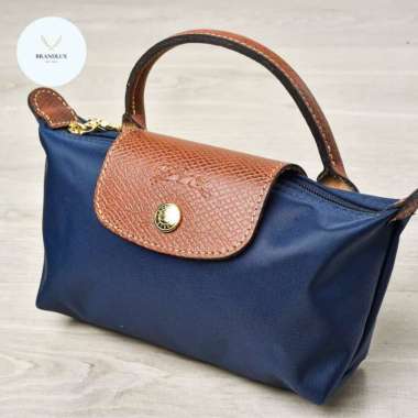 Longchamp Le Pliage Original Pouch With Top Handle - 100% Authentic Navy/Brown