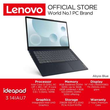 Laptop Lenovo IdeaPad 3 14IAU7 Core i3 Gen12 8GB 256GBSSD Win OHS - CNID